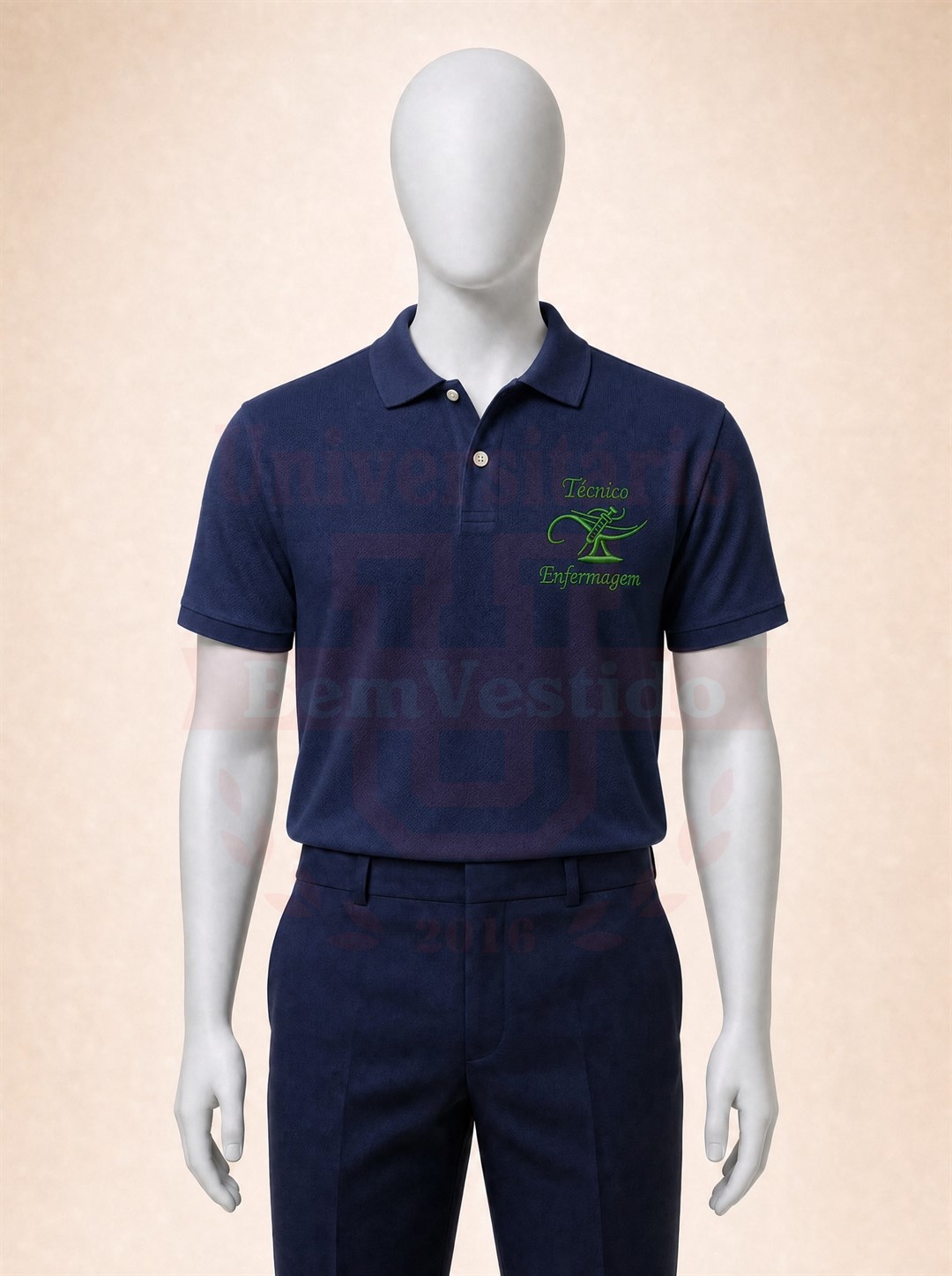 Polo Azul Marinho Técnico em Enfermagem — lamparina verde com texto em duas linhas
