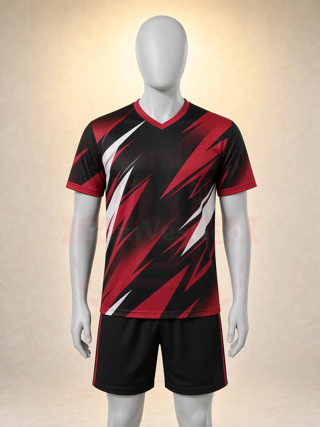Camiseta dry fit esportiva preta e vermelha em manequim